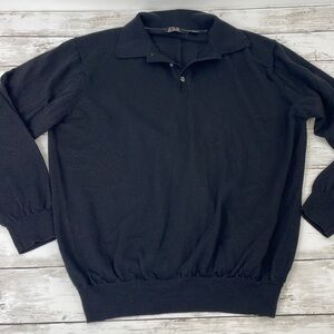 Jos A Banks collared sweater SZ XL Black 100% merino wool